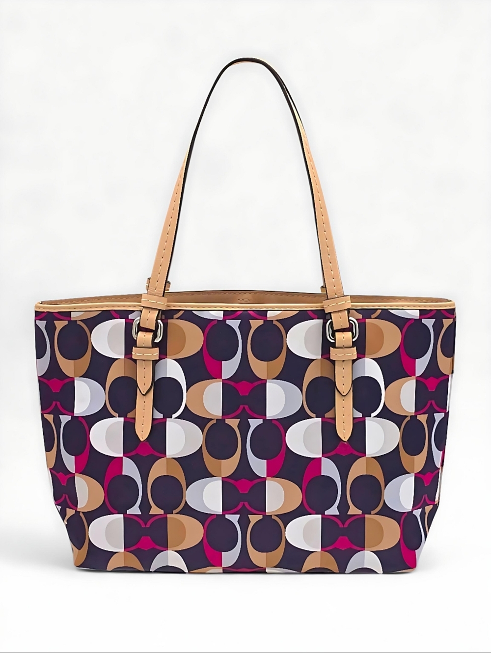 Coach Payton Multicolor Signature C Print Satin Leather Tote Bag Pink Lining EUC - Picture 6 of 17